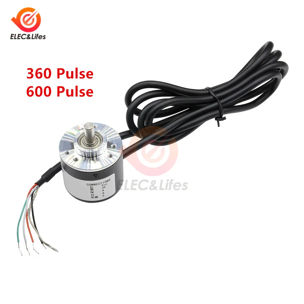 Codificador rotativo óptico de pulso 360 600, eje de 6mm, AB, dos fases, DC 5-24V 600, codificador de pulso, salida de colector abierto NPN