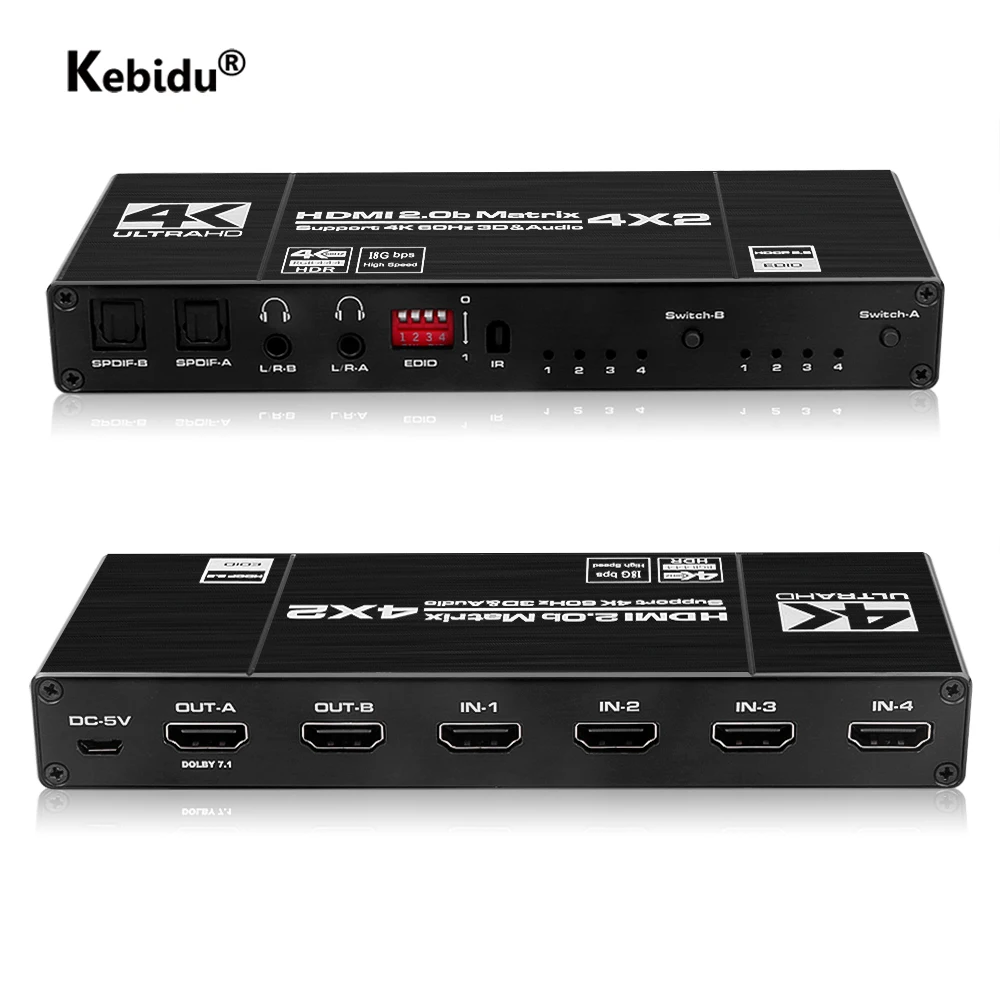 

Матрица 4x2, 4K при 60 Гц, HDMI-совместимый разветвитель с SPDIF и L/R 3,5 мм HDR HDMI-совместимый переключатель, 4x2, поддержка HDCP 2,2 3D