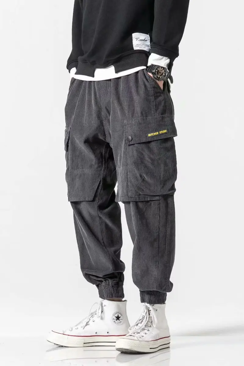 

Cargo Pants Mens Ankle-Length Hip Hop Trousers Soft Harajuku Korean Style Mens Trendy Street attire Corduroy Casual Pants Boy