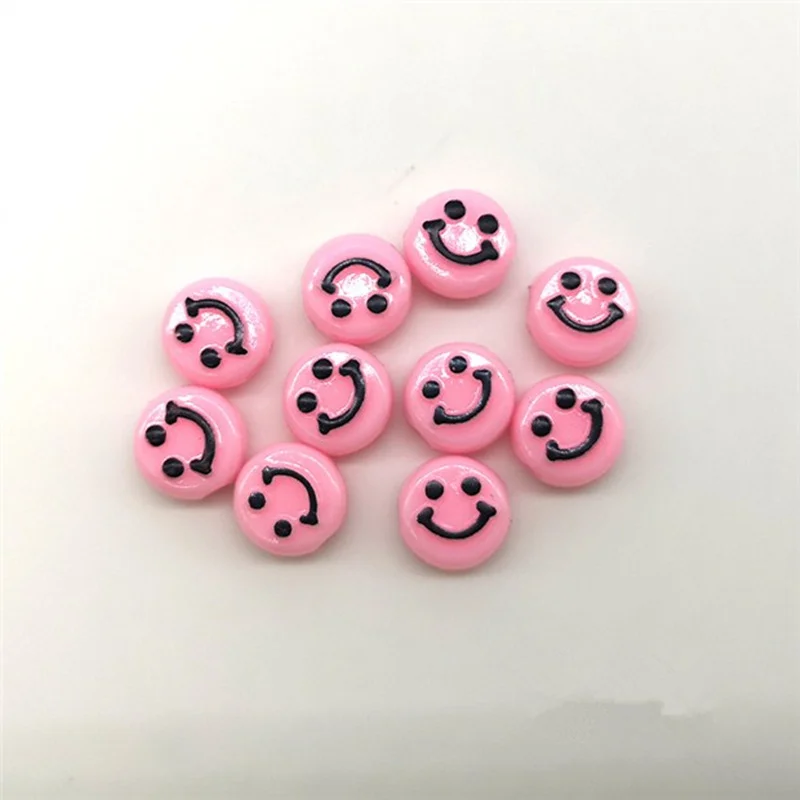New Fashion 10mm Acrylic 100pcs Relief Three-Dimensional Round Smiling Face Flat Beads DIY Jewelry Bracelet Necklace Accessories