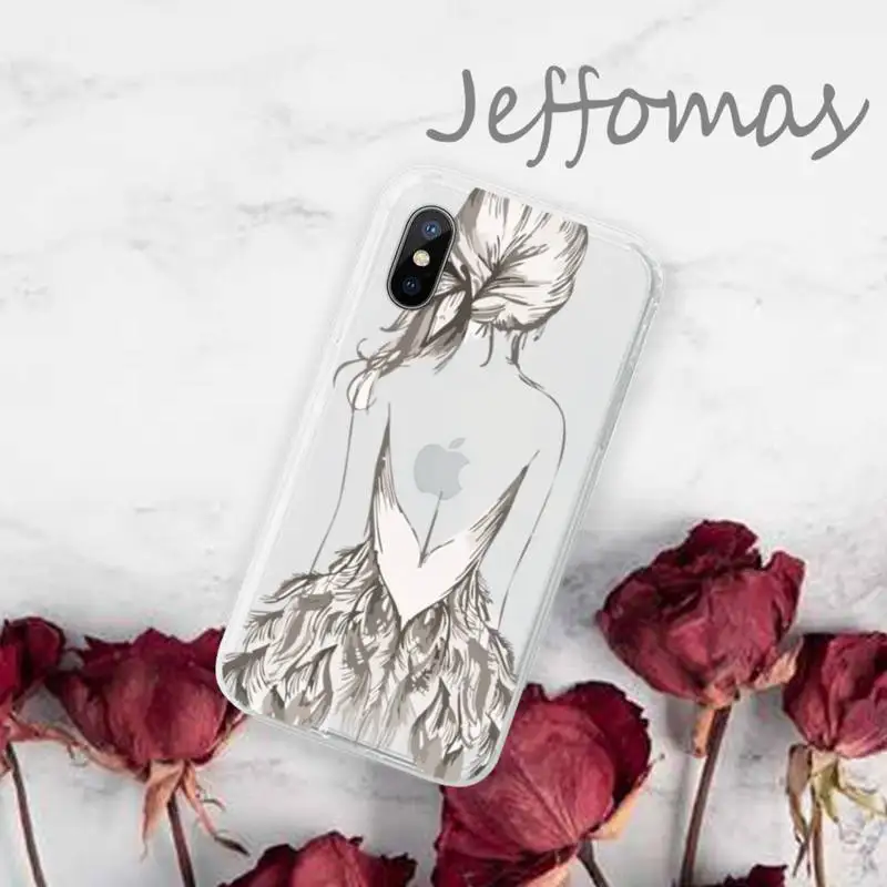 

Cute girl beauty back Beautiful Phone Case Transparent soft For iphone 5 5s 5c se 6 6s 7 8 11 12 plus mini x xs xr pro max