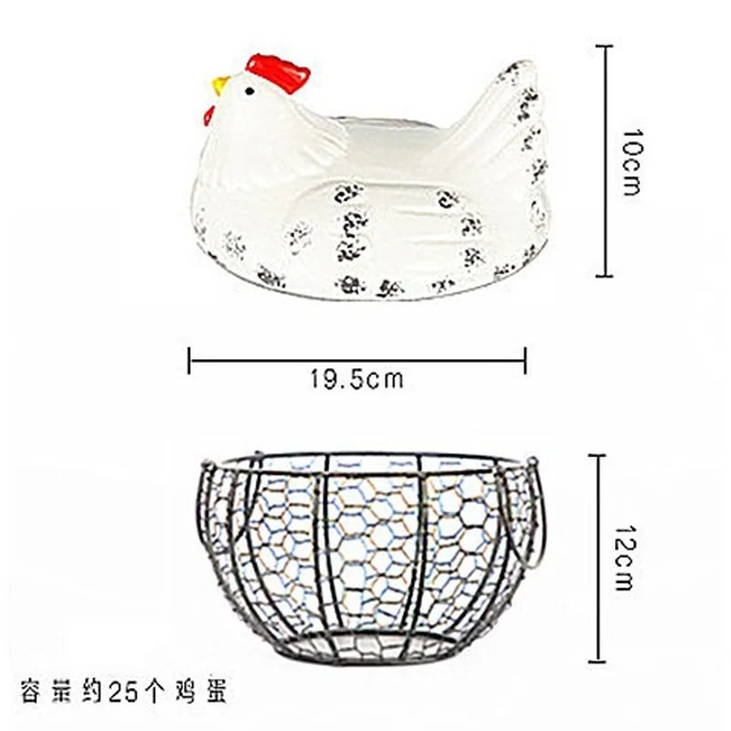 

Creative Ceramic Egg Basket Wrought Iron Fruit Basket Home Kitchen Decoration Storage Basket Large Capacity Egg Basket