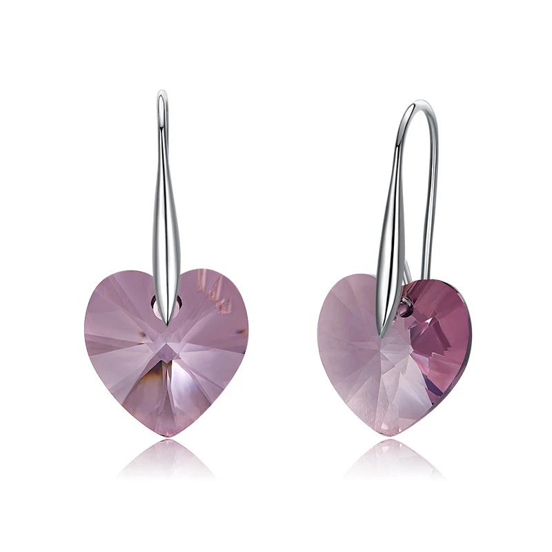 BAFFIN висячие серьги в форме сердца с кристаллами Swarovski для женщин,, серебряные ювелирные изделия для ушей, подарок для друзей - Окраска металла: Amethyst