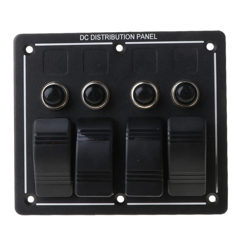 

N84F 4 Gang Red LED Waterproof Rocker Panel Switch w/Lens For Marine Boat 12-24V