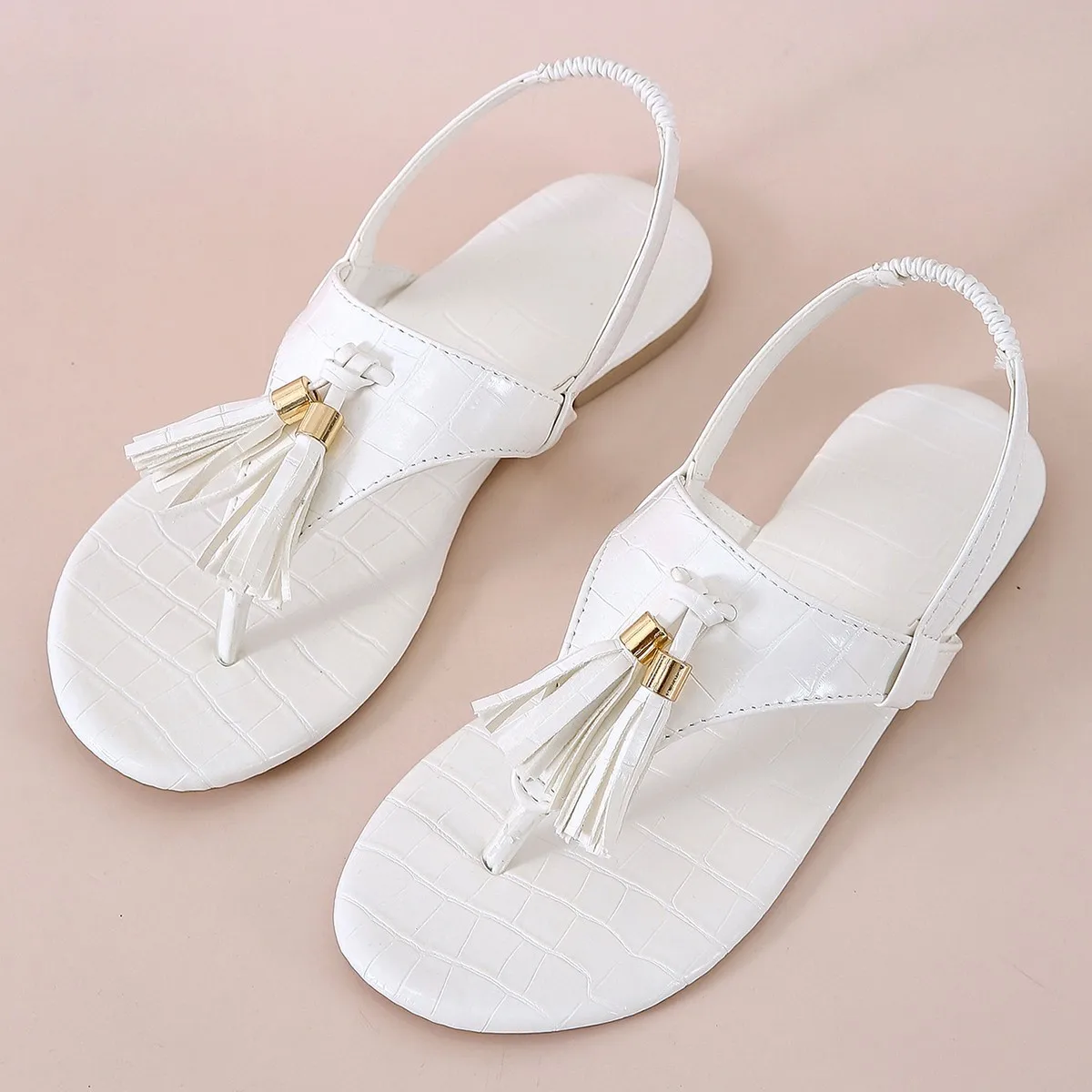 

Summer Women Tassels Slingback Sandals Open Toe Gladiator Bohemia Peep Toe Casual Comfort Flat Women White Shoes Plus Size 42