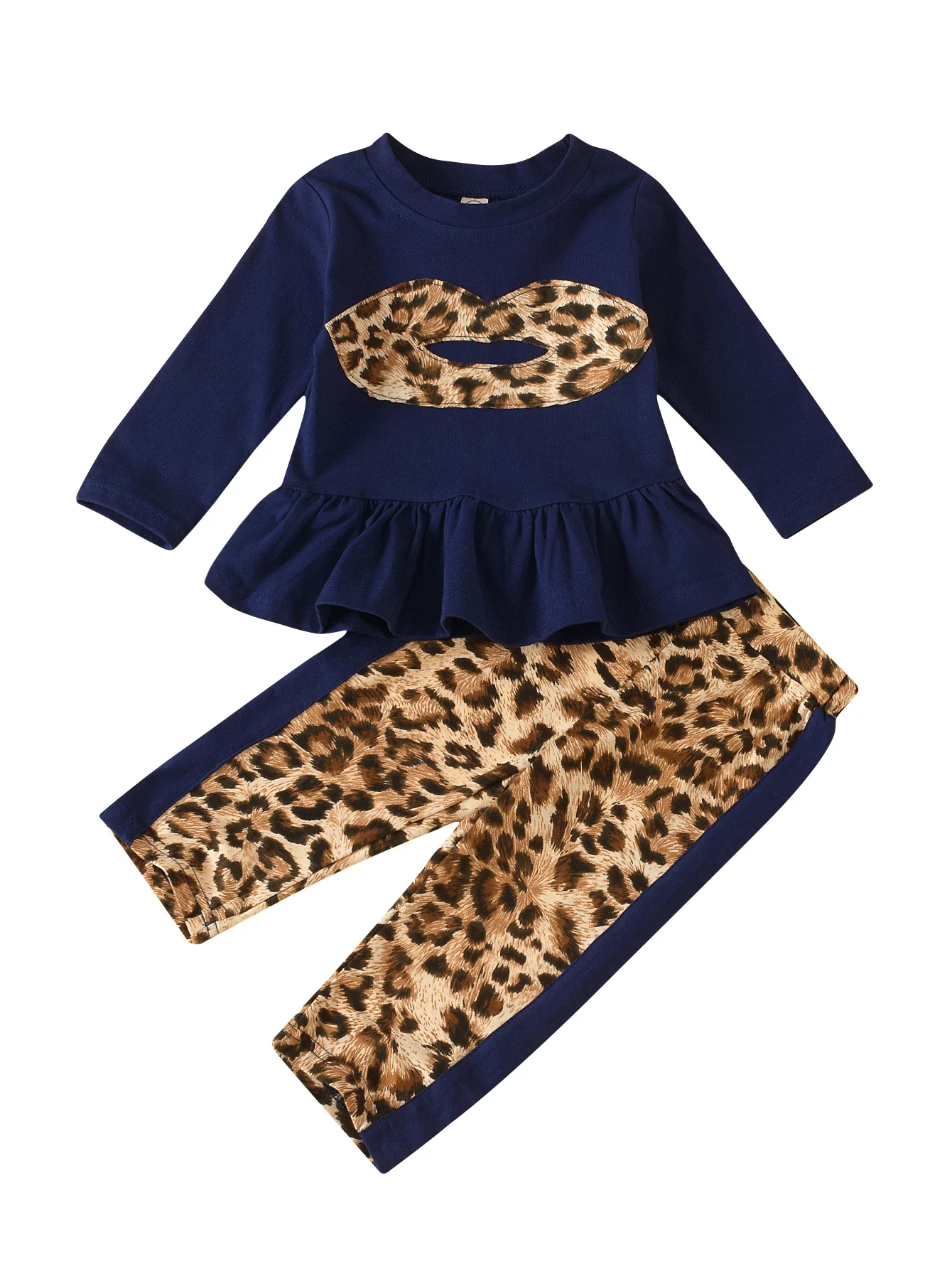 

Autumn Children's Clothing long sleeve navy blue leopard mask girl suit fashion high quality wholesale leggings kids sets New