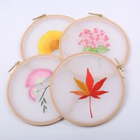 diy embroidery flower leaf handwork needlework for beginner cross stitch kit ribbon painting embroidery hoop home decoration