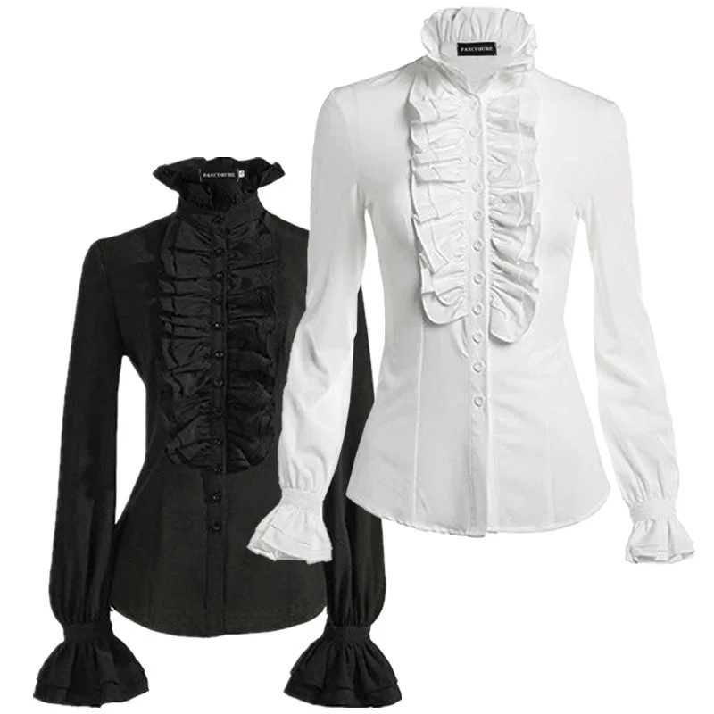 Женская Офисная рубашка COLDKER, Однотонная рубашка в викторианском винтажном стиле с длинными рукавами и рюшами, на пуговицах
