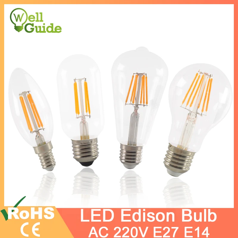 

Led Bulb Dimmable 2w 4w 6w 8w E14 E27 Led Light Bulb A60 ST64 G45 G95 AC 220v 240v Vintage Filament Lamp For Lighting COB Home