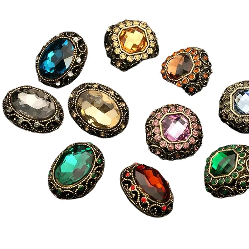 

50Pcs Fashion Metal Button DIY Square Diamond Coat Sweater Cardigan Sewing Bag Vintage Plastic Gem Home Decoration Buttons