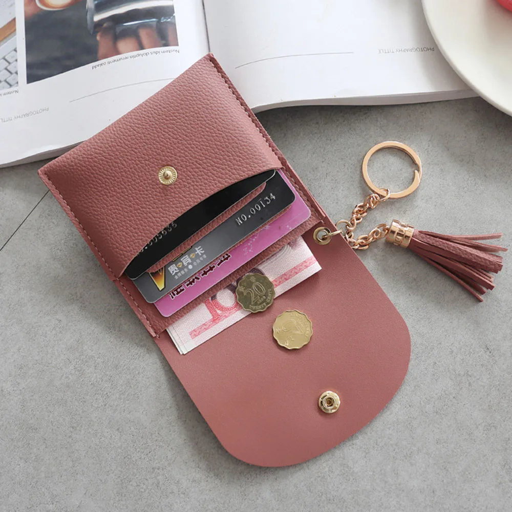 

OCARDIAN credit card holder PU short wallet Multi-function Bag Women Simple Tassel Coin Purse Handbag Drop shipping CSV