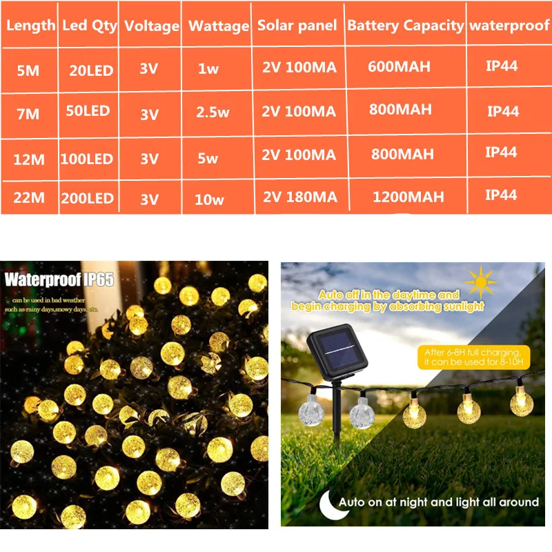 

led solar bubble ball string lights 5M 7M 12M 22M waterproof string lights garden lights garden Christmas decoration outdoor DC