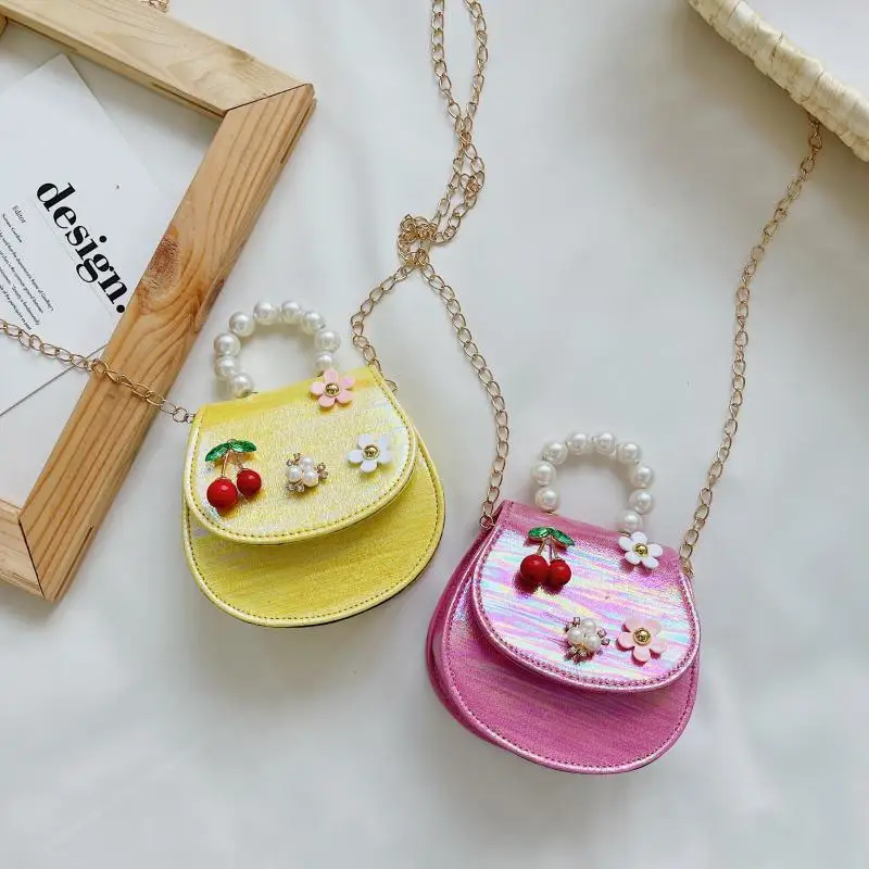 Cute Pearl Chain Children Mini Shoulder Messenger Bags Princess Accessories Wallet Pouch Little Girls' Small Coin Purse Handbags