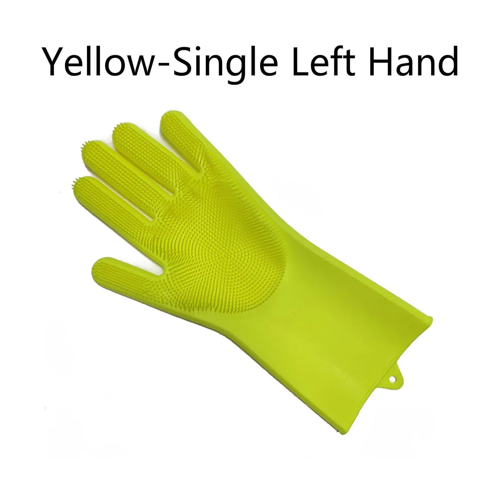 Yellow-Left Hand Одна силиконовая щетка для мытья посуды, перчатки для мытья автомобиля, перчатки для мытья посуды, кухонные аксессуары - Цвет: Yellow-Left Hand