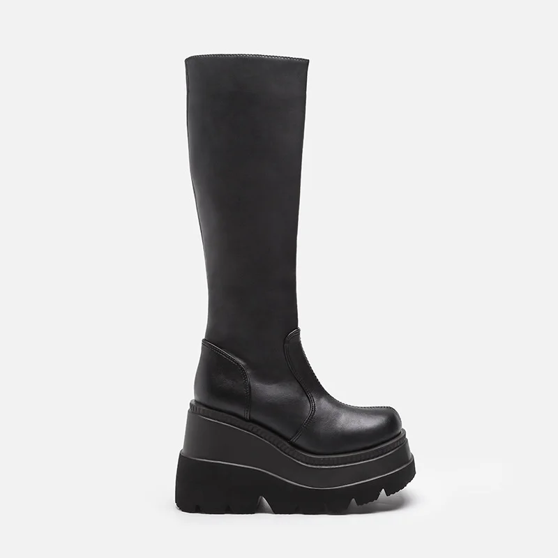 

Boots women's high tube size 43 style thick soled boots motorcycle knight boots below the knee big head show