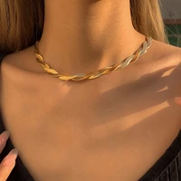 ingesight z copper flat blade snake chain choker necklace for women double layered twisted metal short clavicle necklace jewelry
