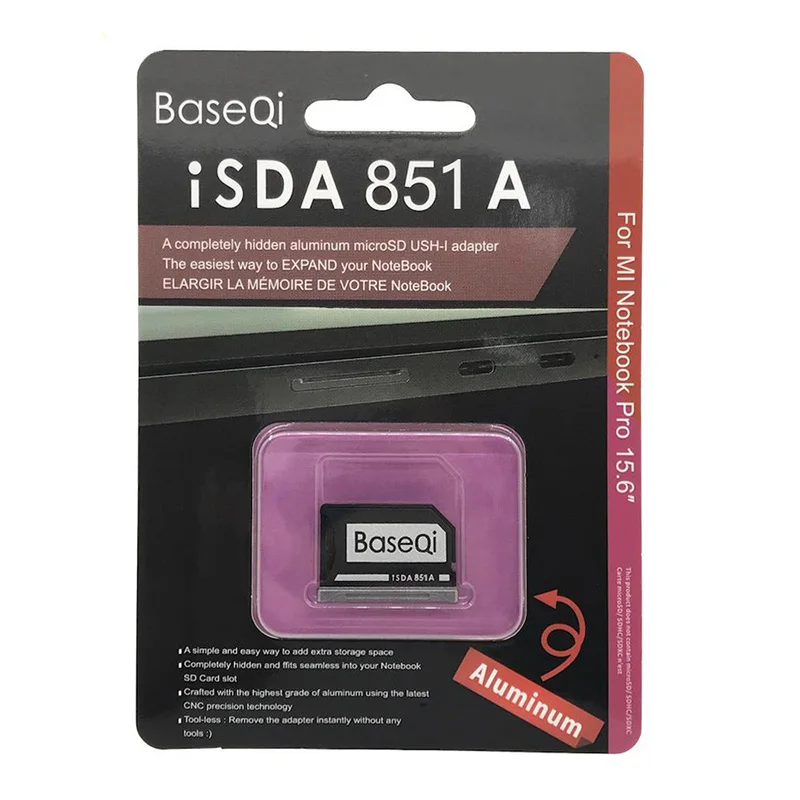 BaseQi алюминиевый стелс-накопитель mi cro SD/TF карта адаптер расширения памяти SD кард-ридер для Xiaomi mi ноутбука Pro 15,6"