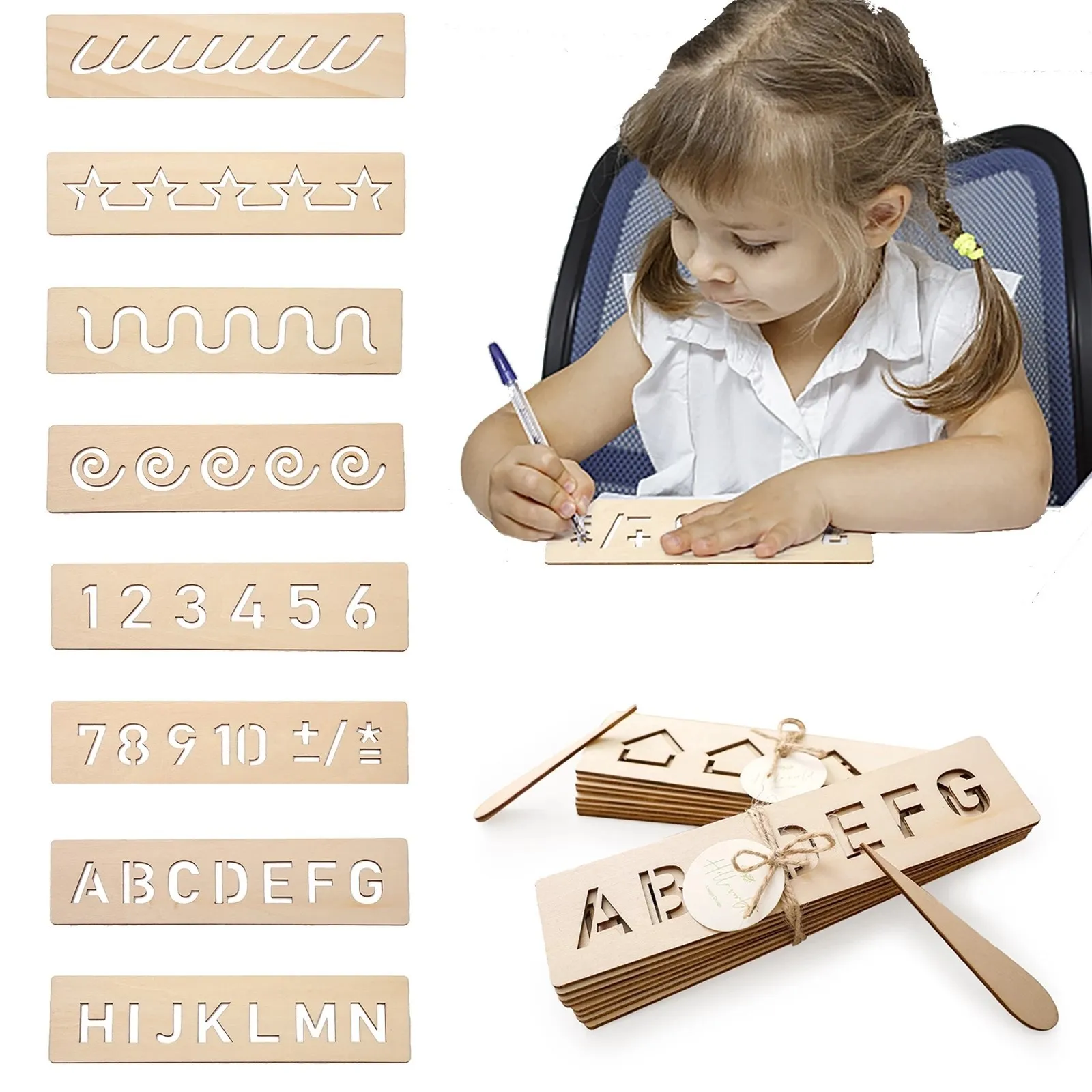 1 Set Children's Wooden Montessori Pen Control Boards Early Learning Word Spelling Letter Groove Practice Board Teaching Aids