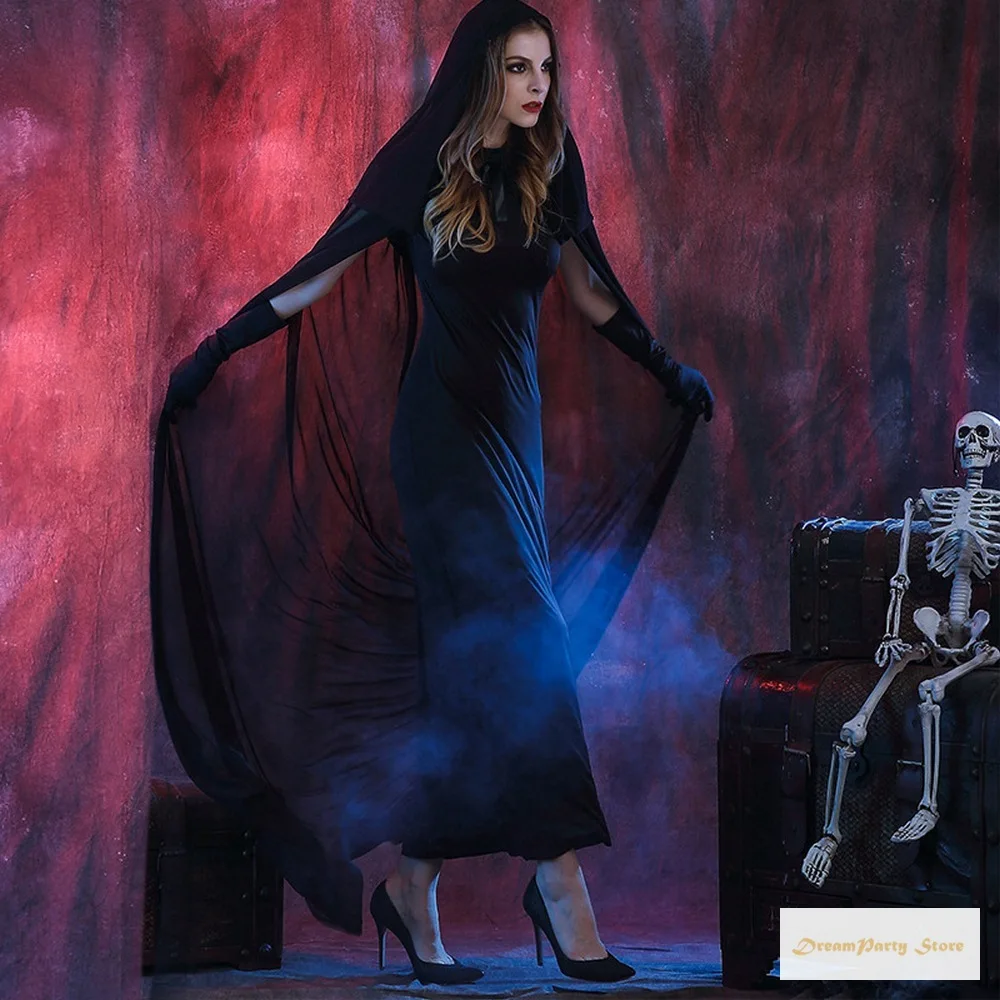Черный плащ с капюшоном на Хэллоуин накидка волшебника вампира ведьмы