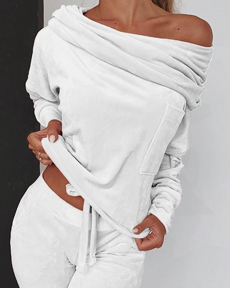 Ninimour женский элегантный модный топ с открытыми плечами рюшами и брюки Дамский