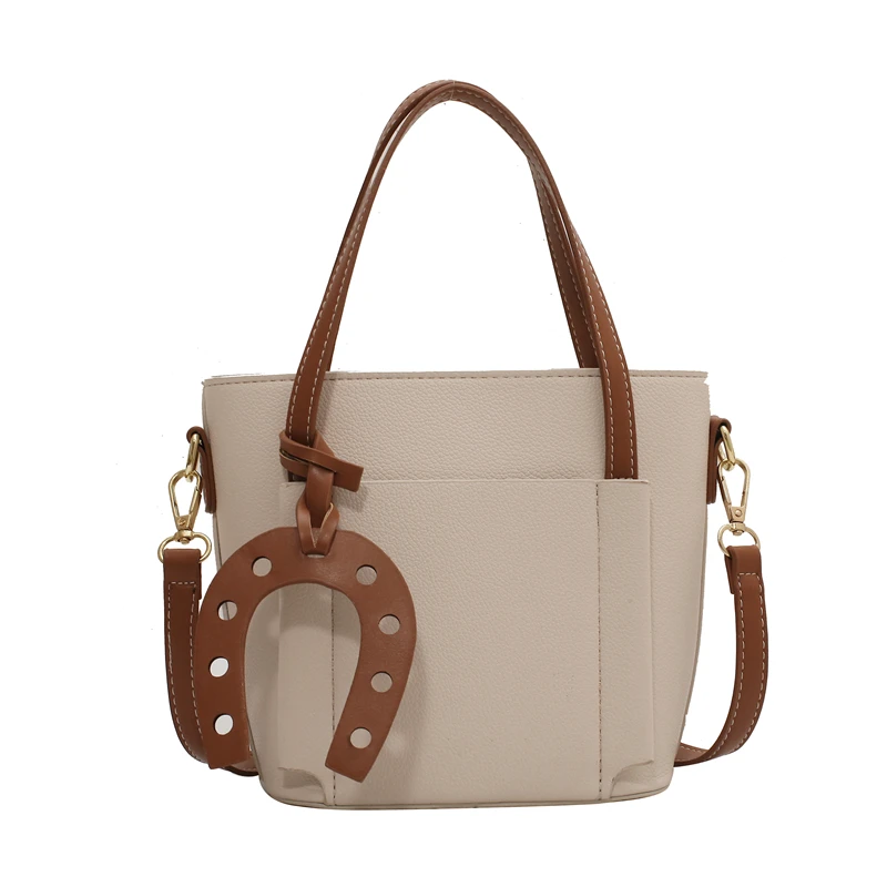 

Small Totes Bucket Bag With Handle 2021 Summer New PU Leather Women's Designer Handbag Solid color Shoulder Messenger Bag
