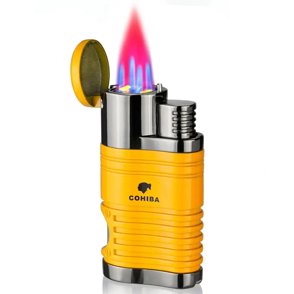 Cohiba New Cigar Cigarette Tobacco Lighter 4 Torch Jet Flame Refillable With Punch Smoking Tool Accessories Portable Gas Lighter