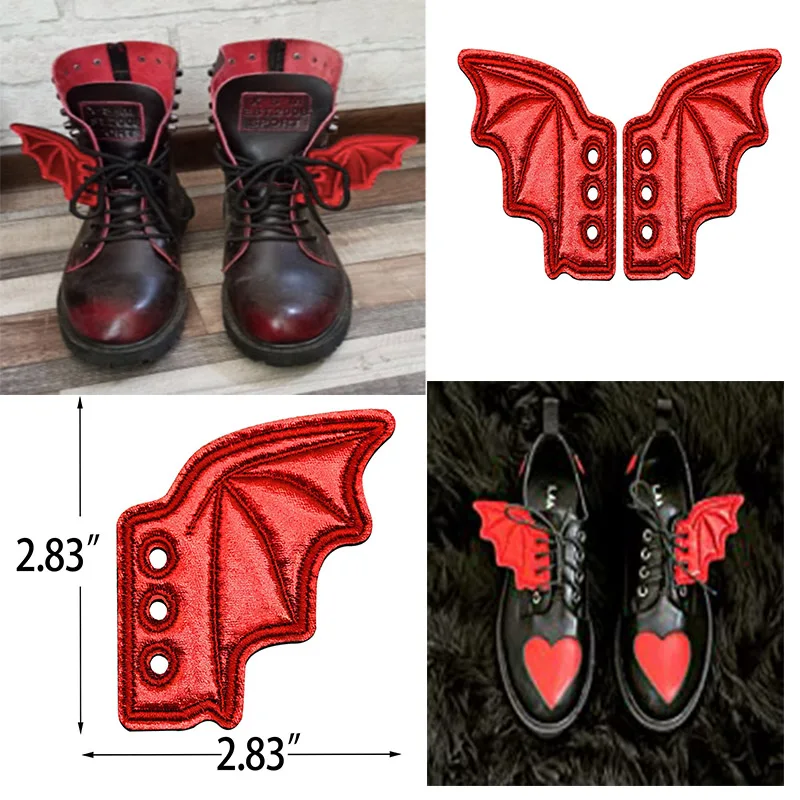 Alas de Zapato de piel sintética para niños y adultos, accesorio de calzado de piel sintética, rojo y negro, botas de Skate, decoraciones DIY, 2 pares