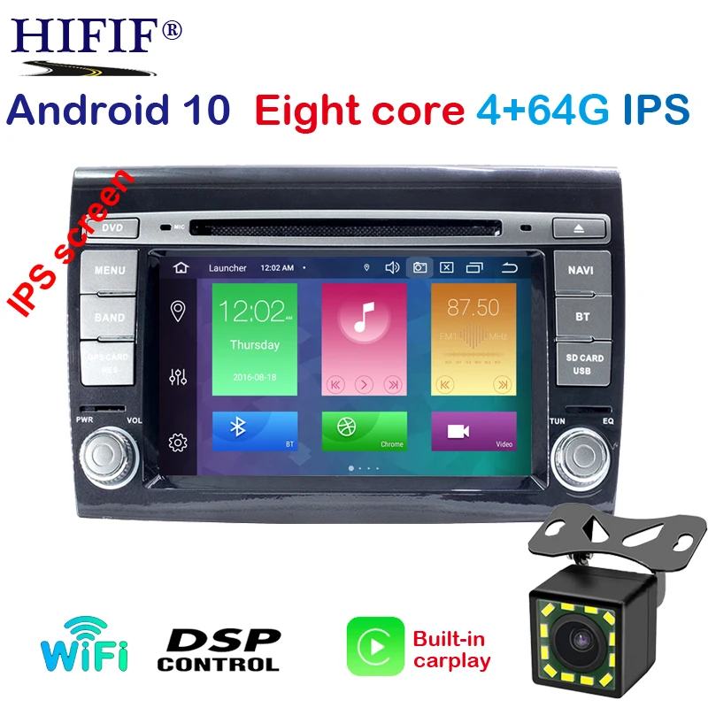 Автомобильный мультимедийный плеер IPS 2 Din Android 10 для Fiat/Bravo 2007 2008 2009 2010 2011 2012 DVD GPS