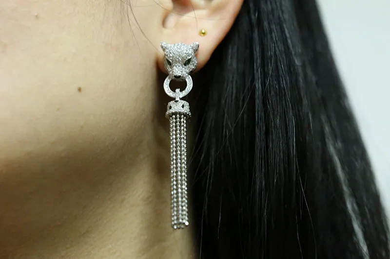 Серебряные висячие серьги &quotПантера&quot для женщин Белый CZ камень женские