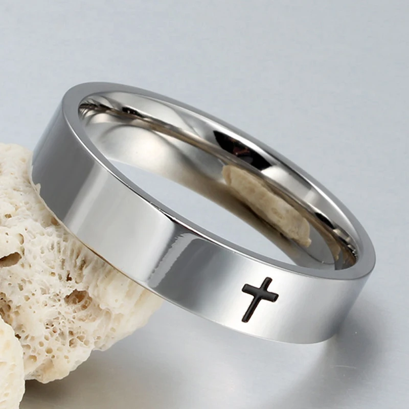 

6mm 8mm Stainless Steel Cross Ring Christian Jesus Christ Lord Prayer for Men and Women