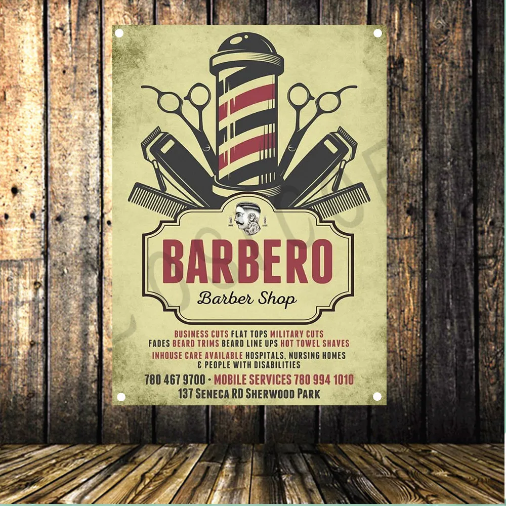 

Retro tattoo haircut poster Banner Flag Music Poster Wall Hanging Tapestry Stickers HD Canvas Print Art Barber Shop Home Decor