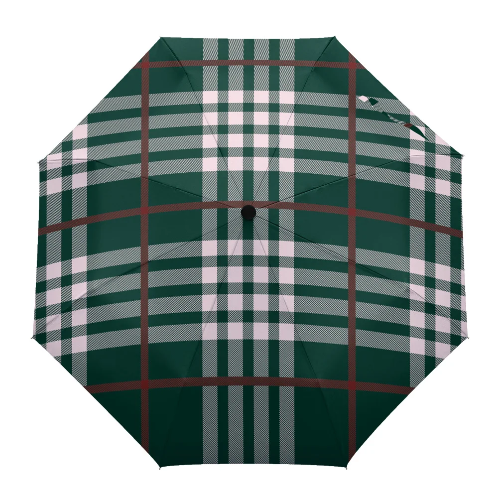 Зеленый плед в шотландском стиле восемь костей Автоматический складной зонтик