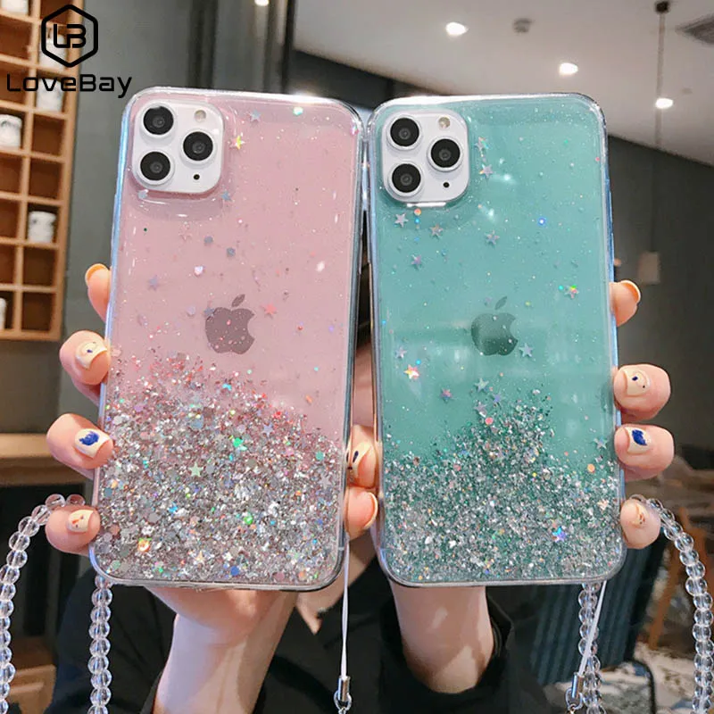 Чехол для телефона Lovebay блестящий прозрачный чехол с ремешком iPhone 11 Pro XS Max XR X 7 8 6 6S