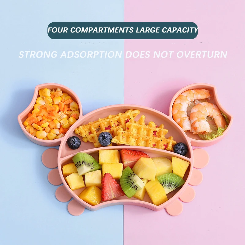 

Food Grade Silicone Baby Bowl Dishes Set Cartoon crab shape Plate Suction cup Non-Slip Toddler Baby Self-Feeding Tableware Gift