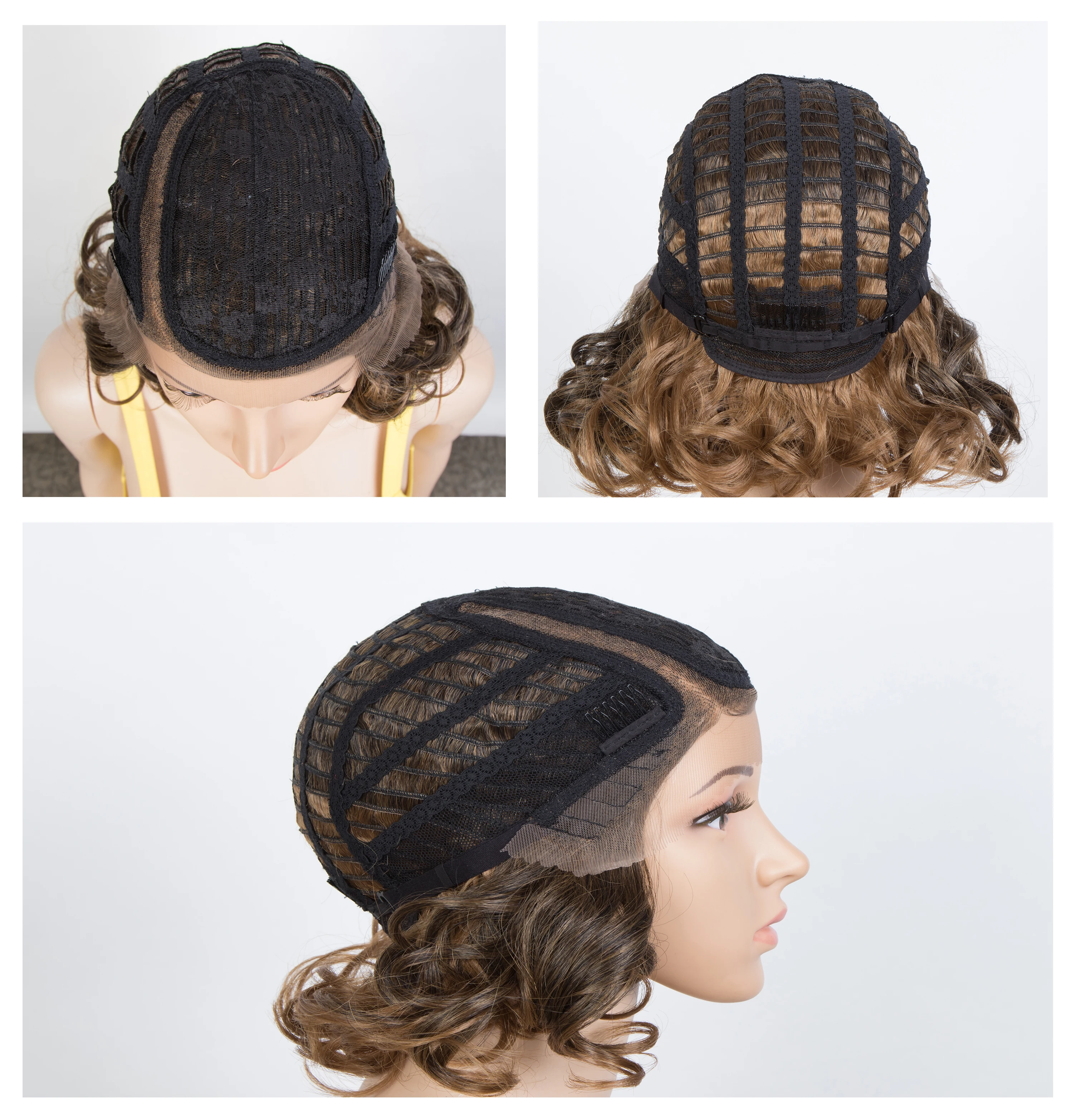 

Fashion Idol Synthetic Lace Wig Short Natural Wave Hair Side Part Wigs 11 Inche For White Women Brown Cospaly Wig Heat Resistant
