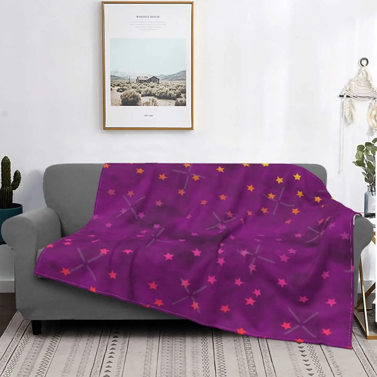 

Manta de estrellas dispersas con purpurina púrpura, colcha de cama a cuadros, toalla de lino, manta con capucha, colchas para ca