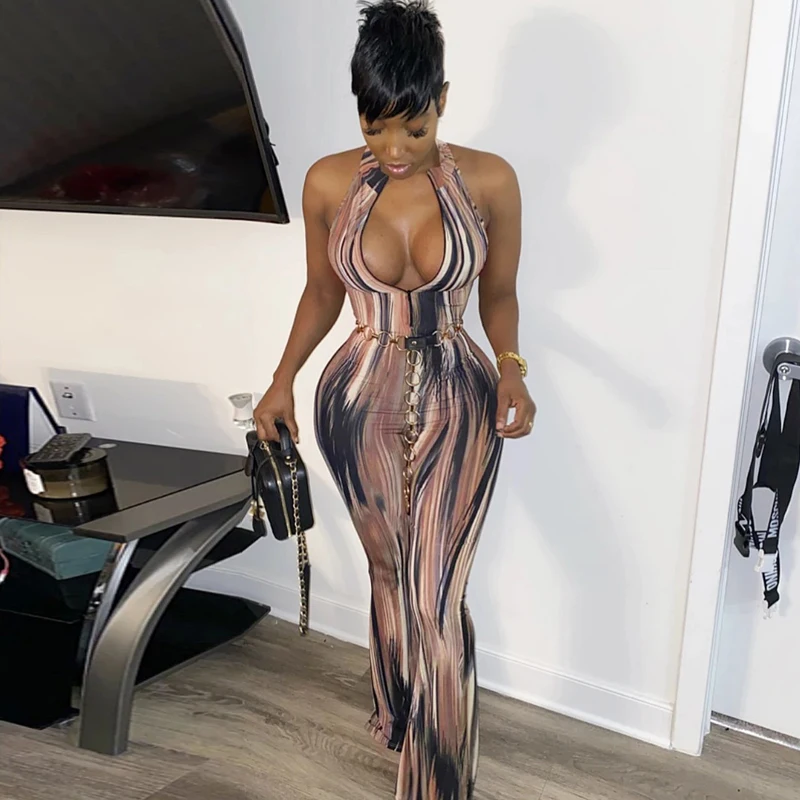 Новинка 2020 весенне-летний женский расклешенный комбинезон без рукавов с лямкой