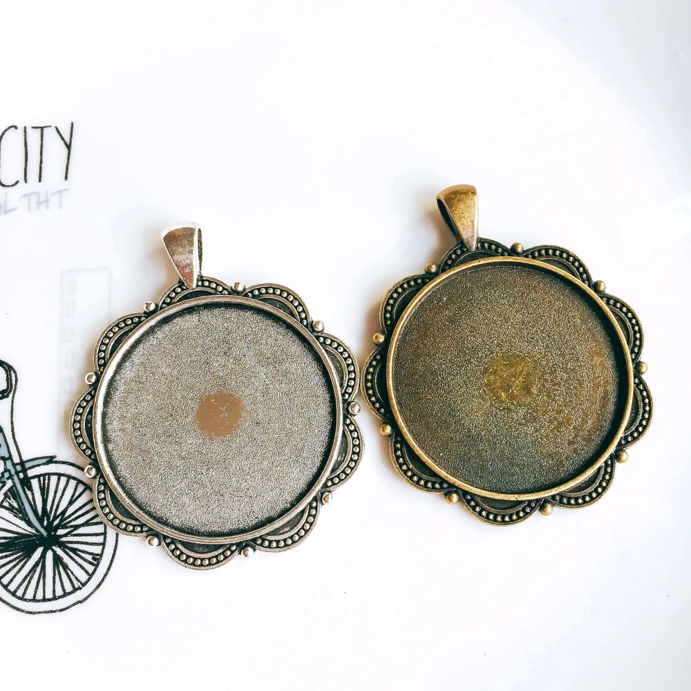 5 шт./лот 35 мм Ожерелье Подвеска Установка античная бронза серебро стекло Кабошон