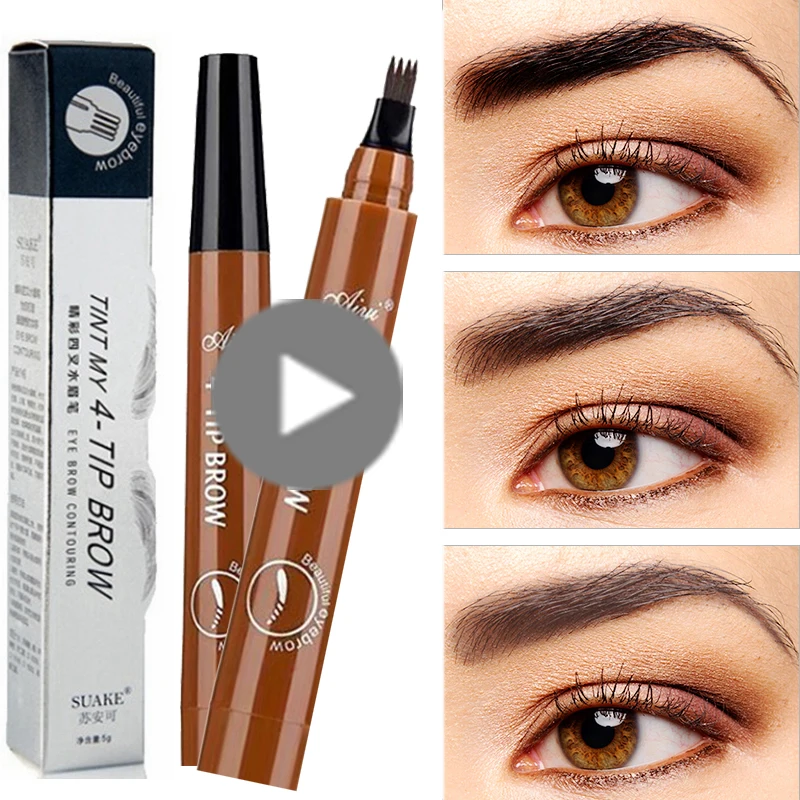 Microblading, 1 шт., тени для бровей, 4 кончика, жидкая кисть для бровей, 4 цвета, ручка для макияжа, карандаш для бровей, косметический водостойкий инструмент, Microblade