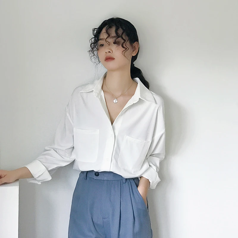

2021 New Chiffon Blouse White Long Sleeve Shirts Women Loose Solid Women's Cardigan Blouse Female Blusas Mujer Plus Size 11338