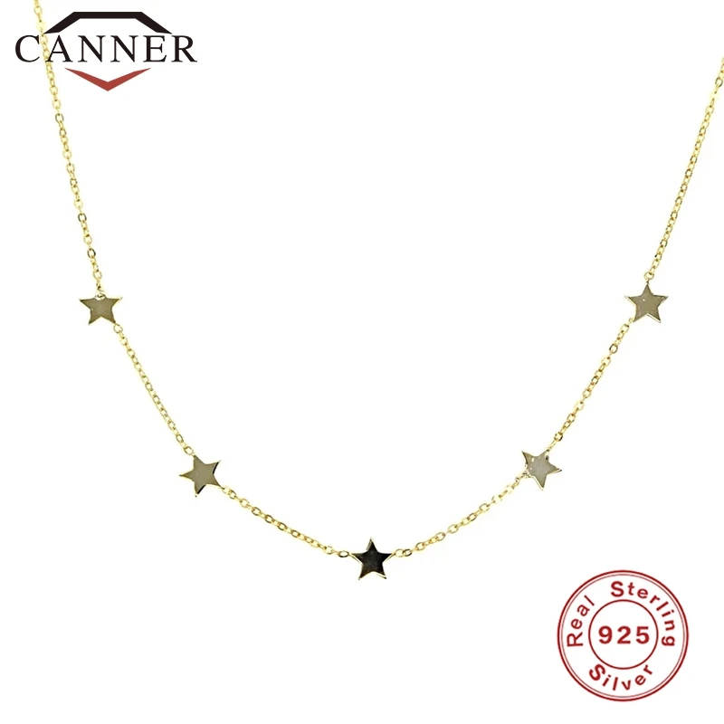Simple INS 925 Sterling Silver Choker Gold Silver Chain Star Pendant Short Necklaces For Women Charming Zircon Necklace Jewelry