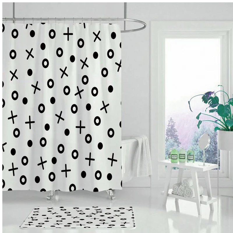 Занавеска для душа из мультяшная душевая занавеска полиэстера с геометрическим