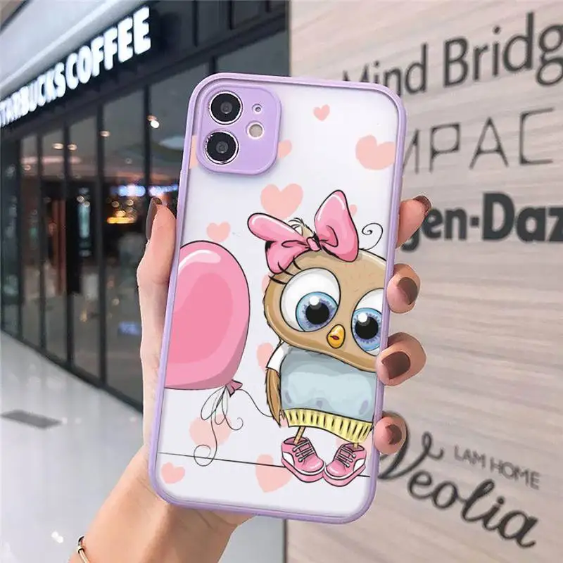 

Cute animal Owl Phone Case Matte Transparent for iPhone 7 8 11 12 s mini pro X XS XR MAX Plus cover funda