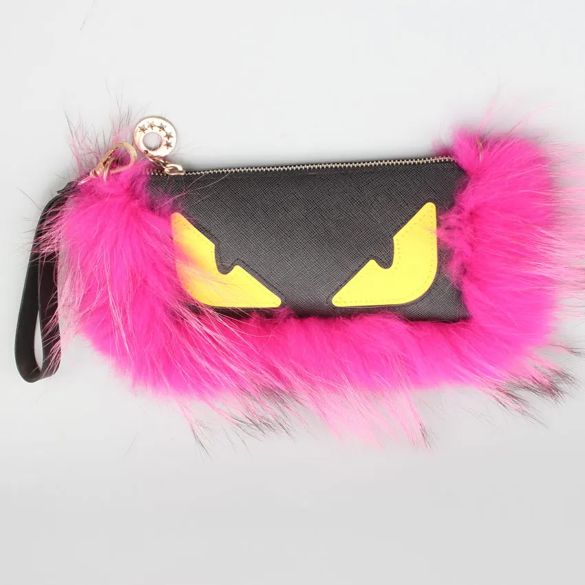 

Fashion monster pattern real fox fur leather phone bag wallet business card holder fur bag Shoulder Bags Designer Fur Tote Bag