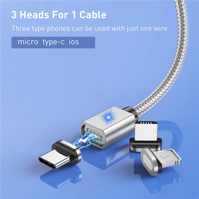 Магнитный USB-кабель USLION кабель Micro-Type C для телефона светодиодный быстрой зарядки