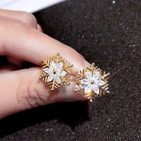 juwang luxury real gold plated women stud earrings cubic zirconia mosaic snowflake style ear earrings for valentines day gifts
