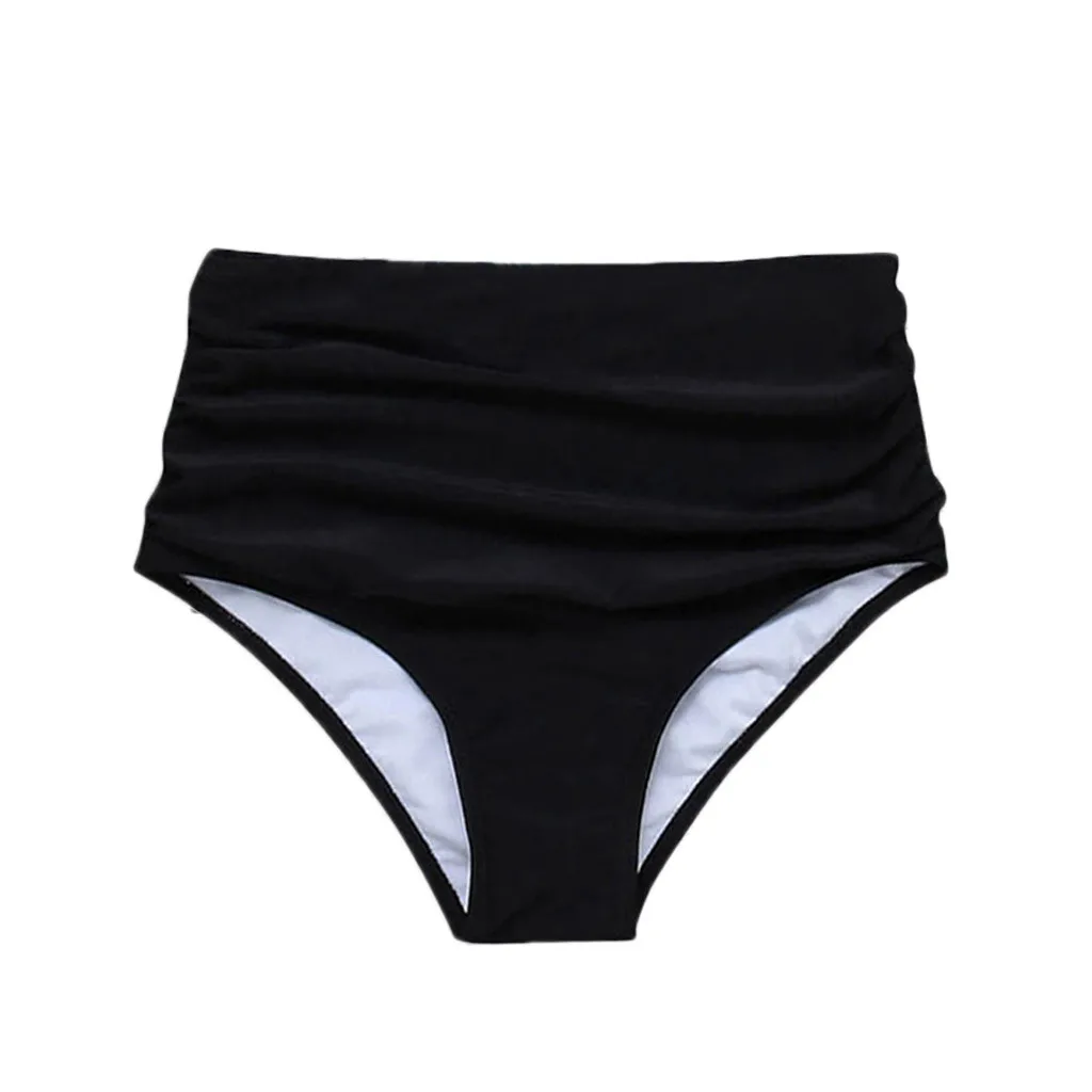 

2020 High Waist Women Bikini 2021 Solid Black Swimsuit Tankini Print Bottoms Brazilian Plus Size Beach Holiday Swim Shorts