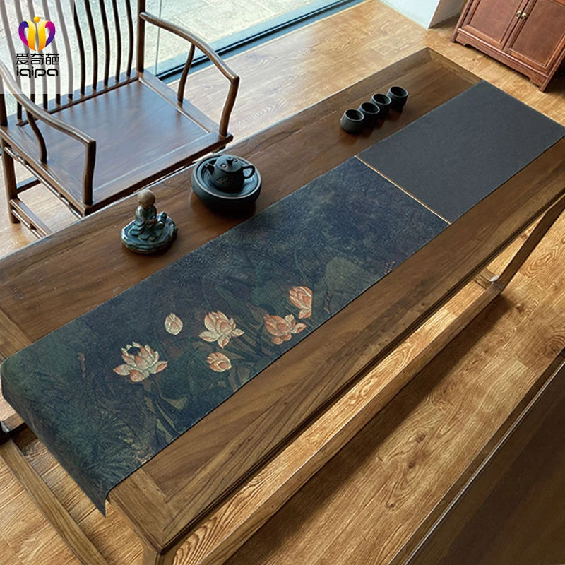 

Lotus Tea Table Runner Waterproof Chinese Zen Cotton Linen Table Cloth Long Table Runner Vintage Chemin De Table Home Decor DG50