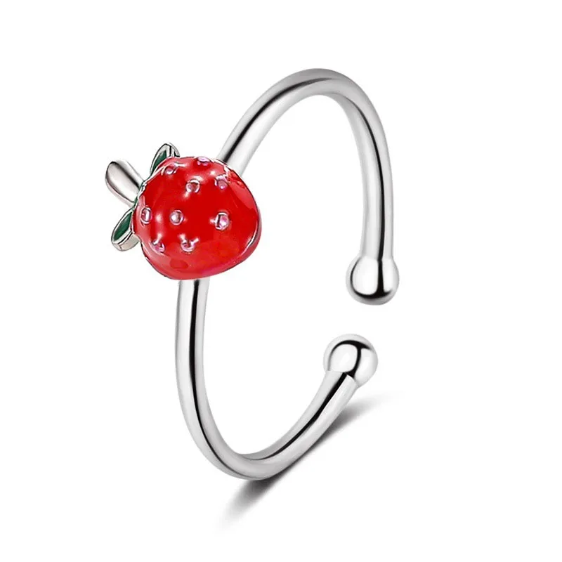 

Sweet Crystal Strawberry Rings for Women Cute Fruit Gold Silver Color Rings Party Jewelry Gifts