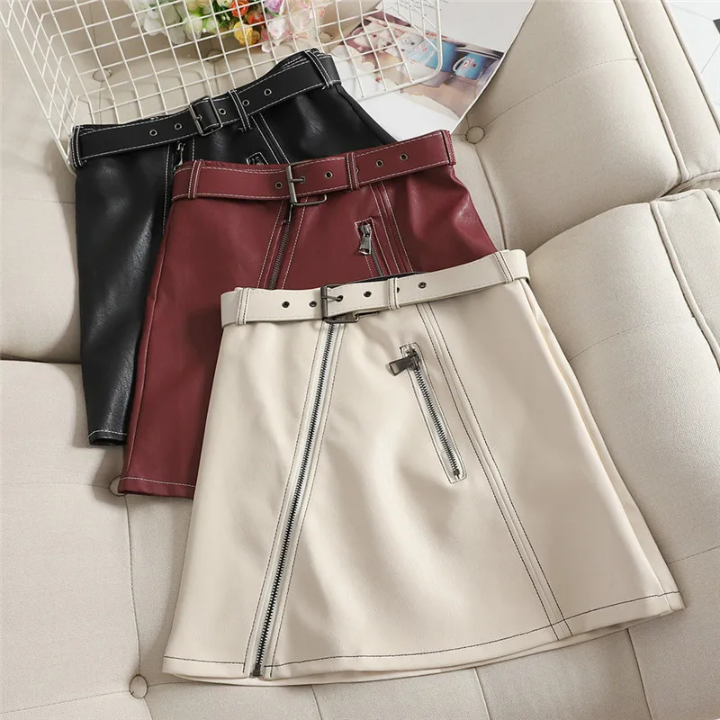 Женская юбка из ПУ кожи с высокой талией и металлическим блеском|Женские юбки| |